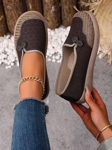 女士几何图案闭趾穆勒鞋，波西米亚风圆头防滑亚麻木底休闲拖鞋 - 咖色 - 查看 6