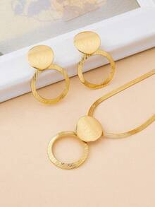 Bộ 4 món trang sức hình cỏ bốn lá rỗng hai lớp, phong cách tối giản cổ điển, thanh lịch, gồm dây chuyền, vòng tay và bông tai, thích hợp làm quà tặng, dự tiệc và đeo hàng ngày. - Vàng - Xem 3