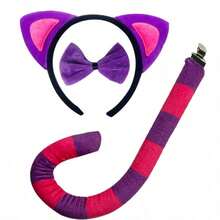 7pcs Set Cat, Wolf, Fox Tail Headband, Gloves Suitable For Adults Halloween Party Cosplay - Pink Striped Cat Ear Headband, Tail, Bow Tie, Socks And Gloves - Halloween Costume Party Accessories - Multicolor - View 5