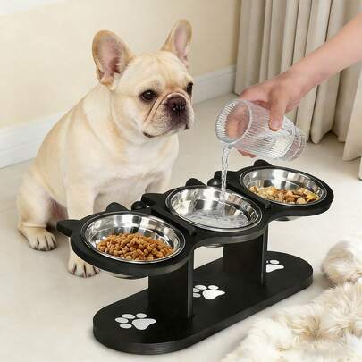 Elevated Dog/Cat Bowls, 3 Stainless Steel Bowls, 15° Adjustable Tilted Cat Food Dish, Removable And Easy To Clean, Essential For Multiple Kittens