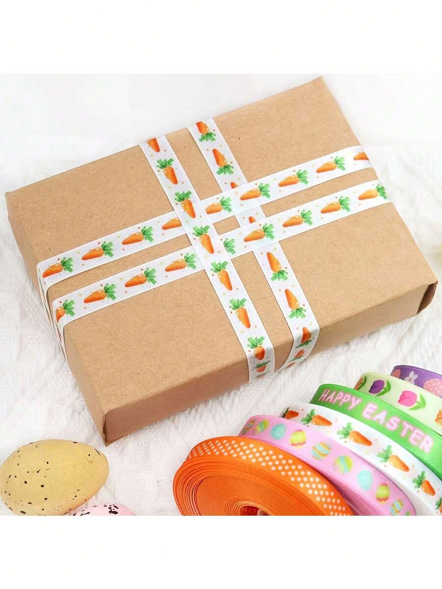 5 Yards/Roll Easter Carrot Satin Ribbon, DIY Craft Ribbon Bow, Handmade Gift Packaging Material, Easter Holiday Party Gift Ribbon, Birthday Party Gift Wrapping Ribbon - Ribbon - View 1