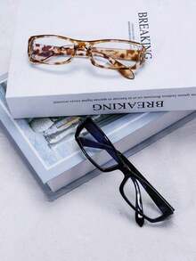 2 PCS Women's Acrylic Casual Rectangle Fashion Blue Light Glasses Daily Reading And Work Commuting Outfits Beach Accessories Vintage Y2k Basics Business Casual Gifts - 2件套裝(豹紋+黑色) - 查看 4