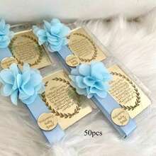 Gift Box, Festival Gift, Islamic Gift, Festival Blessing, Festival Wedding, Festival Baby Celebration, Aqeeqah Ritual Small Gift, Gift - Light Blue Flowers + Light Blue Ribbon + Gold Arabic - View 15