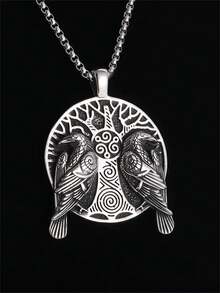 1件新款复古北欧神话维京乌鸦生命之树吊坠项链奥丁胡金和穆宁项链男女通用护身符首饰 - 時尚 - 查看 7