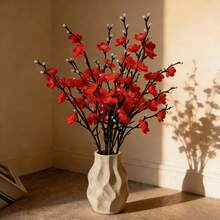 Eight Pure White Artificial Plum Blossoms, With Full, Three-Dimensional Shapes That Are Resistant To Fading. These Lifelike Flowers Are Perfect For Weddings, Parties, Home Décor, Outdoor Garden Decorations, And Exhibitions, Making Them The Best Gift Choice. - Hua-002-8-hong - View 5