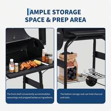 Charcoal Grills With Offset Smoker, Outdoor BBQ Grill With Handle And Wheels, Barrel Barbecure Smoker Grill Combo For Camping Picnic Patio Backyard Party - Black - View 4