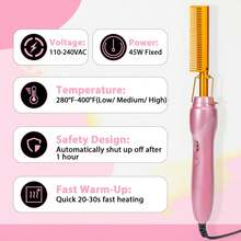 GOIPLE Electric Hot Comb Ceramic Hair Straightener, Heat Pressing Comb For Wigs & Natural Hair, Multifunctional Styling Tool For Straightening Curling Wig Grooming, With Multiple Combs Hair Clips Bands Anti-Scald Case, With Free Wig Tools Gift - US A Type Plug(110-127V) - View 4