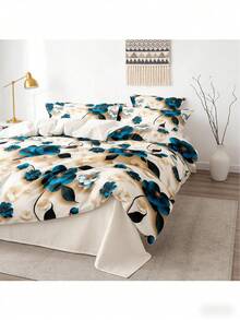 1 Set 5D Floral Digital Printed Duvet Cover Set (1 Duvet Cover, 2 Pillow Shams), Fresh Pastoral Style, Suitable For Bedroom, Dormitory, Vacation Home, All Seasons - 13# - View 5