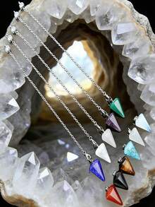1/3/6/10pcs Natural Quartz Spiritual Healing , Used For Spiritual Divination, Cone-Shaped Quartz Crystal Necklace Jewelry - Multicolor - View 12