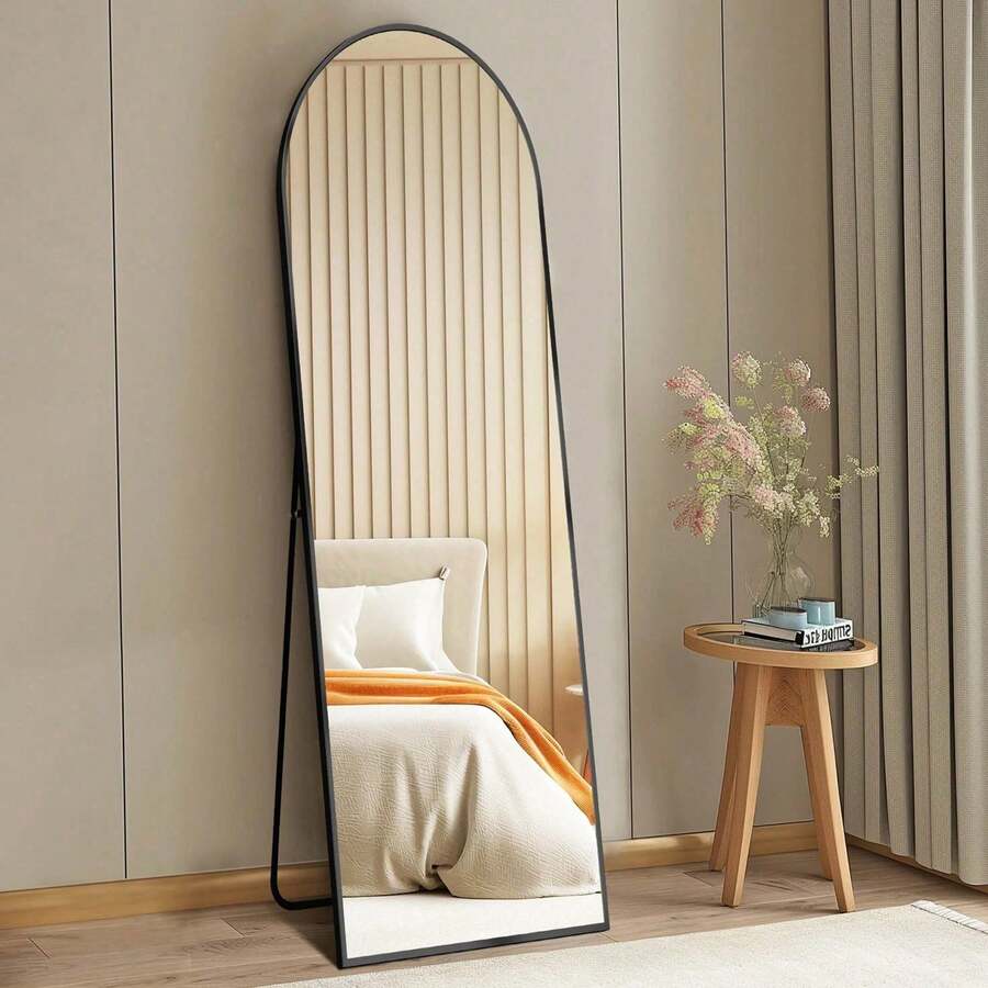 59"X16" High-Quality Arched Full Length Mirror, Aluminum Alloy Frame Ensures Stability, Standing Design For Bedroom, Black - black-arched - View 1