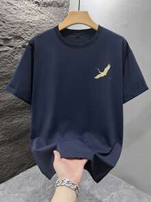 1pc Men's Fashionable Printed Loose Fit Short Sleeve T-Shirt | Exquisite Design | Summer Essential | Easy To Match, Showcase Your Style - Navy Blue - View 2