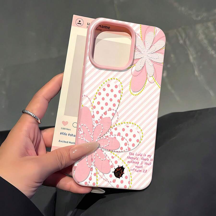 Floral Ladybug Pattern Phone Case Compatible With  12, 13, 14, 15 Pro,  14 Plus,  15, 16 Pro Max,  17,  17 Pro,  17 Pro Max, And  17 Air. Made Of TPU Material, Providing Anti-Slip And Drop Protection, With Raised Bezels For Added Protection, Stylish And Elegant, Featuring A Unique Floral Design With A Ladybug Accent. A Perfect Gift For Yourself, Family, Friends, And Loved Ones. - Hồng - Xem 1