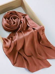 1pc Women's Rectangular Floral Textured Crinkled Satin Hijab Scarf For Dress - Multicolor - View 15