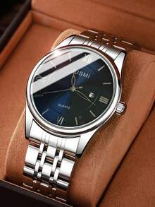 1pc JUSMI Business Minimalist Men's Quartz Watch, Silver Steel Strap Calendar Wristwatch, Versatile For Commuting, Suitable As Gift For Holidays And Daily Wear - one-size - View 2