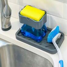 1 pièce Distributeur de détergent pour lave-vaisselle 2-en-1 avec éponge - Outil de nettoyage de cuisine compact, design facile à nettoyer, nettoyage efficace, convient aux chefs à domicile, en plastique, sans articles supplémentaires nécessaires, accessoire de cuisine moderne pour la maison, le restaurant, la boulangerie. Excellent cadeau pour l'anniversaire, la famille, Noël - A - Voir 3