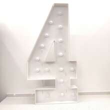 4 pi/120 cm Ensemble de chiffres en bois blanc 0-9 avec des lumières jaune chaud, grande décoration illuminée pour les fêtes, anniversaires, remises de diplômes, intérieur/extérieur - Blanc - Voir 15