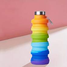 Foldable Telescopic Water Bottle, Anti-Drop Sports Water Bottle, Portable Reusable Silicone Water Bottle, Foldable Design, With Carabiner, Lightweight And Durable, Suitable For Camping, Hiking, Gym, Cycling ZF9V - Purple Tie-dye - View 7