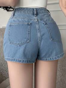 Women's High-Waisted Denim Short Skirt, Cotton, No Stretch, NEW 2025 - 中等水洗藍 - 查看 7