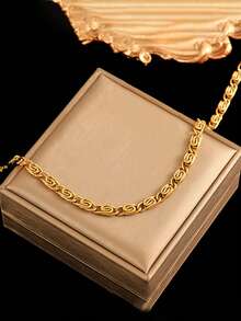 RAYQUEEN 1pc Stainless Steel Paperclip Design Fashionable Versatile Necklace For Women, Suitable For Daily Wear - Yellow Gold - View 1