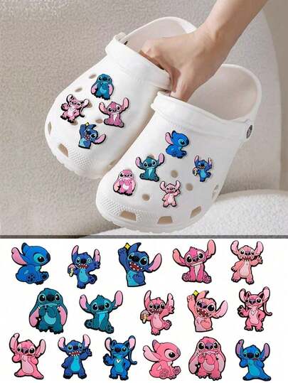 1 Set Nuevo Lindo Lilo y Stitch Dibujos Animados Zuecos, Zapatos Florales, Zapatos de Jardín con Estampado de Anime, Accesorios DIY para Zapatos, Set de Accesorios de Stitch que Incluye Encantos para Zapatos, Decoraciones de Zapatos de Dibujos Animados para Mujeres y Hombres