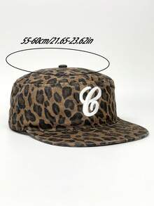 1顶女士豹纹刺绣字母棒球帽，休闲百搭平沿帽，防晒防风帽，男女情侣帽 - A - 查看 7