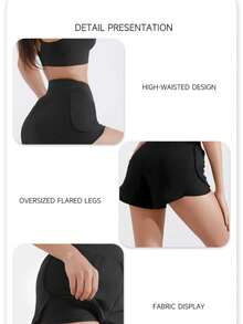 Best-Selling Women's High-Waisted Black Sports Shorts – Skirted, Breathable & Quick-Dry For Yoga, Fitness, Tennis & Casual Wear | Machine Washable, Elastic & Flattering Fit - 黑色 - 查看 5