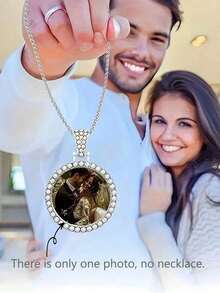 1pc Customized Cubic Zirconia Round Pendant Necklace, Personalized Photo Pendant For Women Men, Anniversary Birthday Gift Picture Necklace - Multicolor - View 9