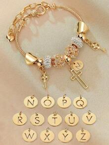 1 Chiếc vòng tay thời trang kiểu Âu và Mỹ gồm 26 chữ cái, hình chữ thập tình yêu, hoa nhỏ, hạt vàng, dành cho nữ, mặt dây chuyền hình chữ thập. - Nhiều màu - Xem 31