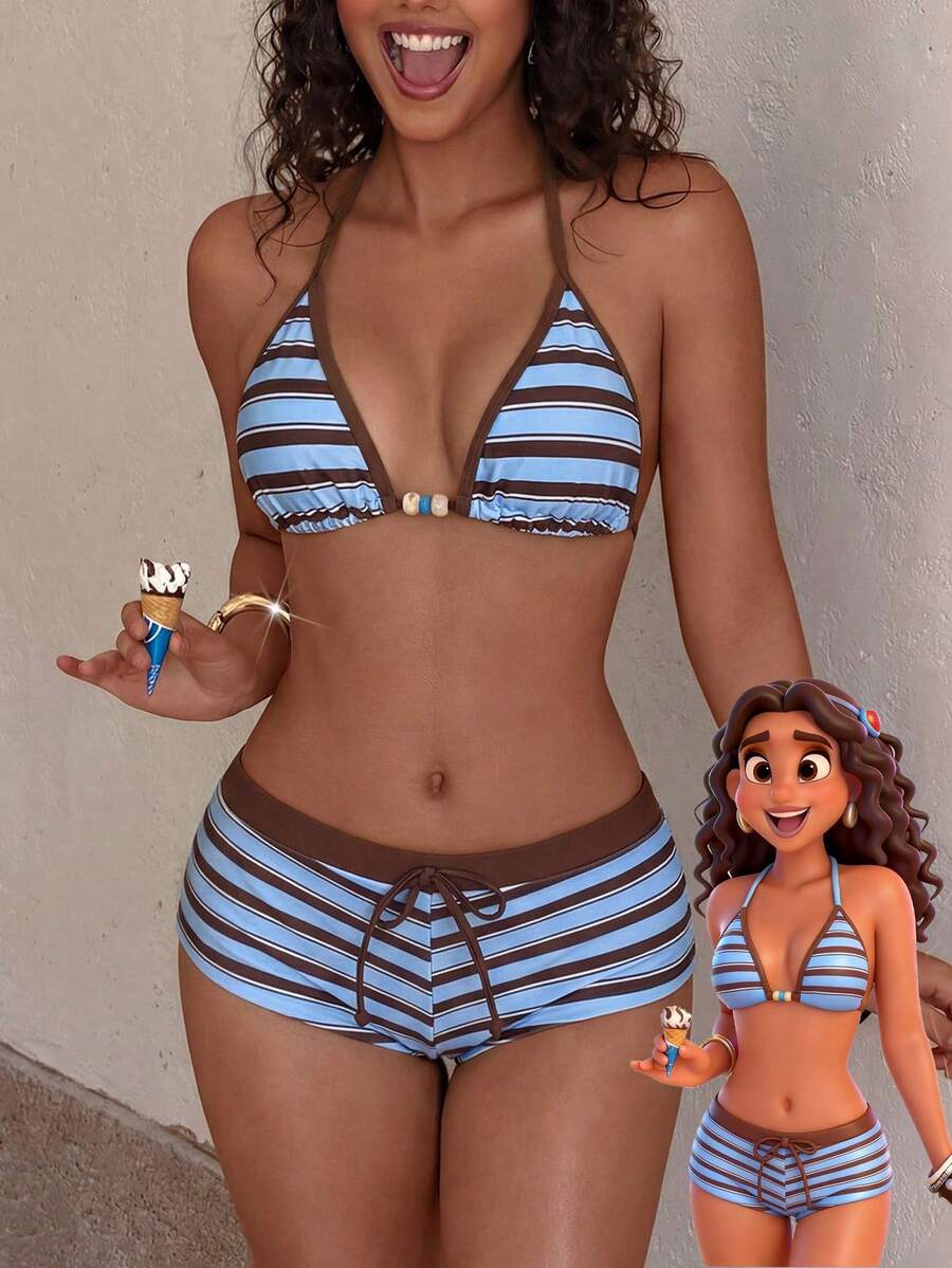 Bộ bikini nữ màu vàng chấm bi kiểu retro, thích hợp cho các buổi đi chơi, phong cách Y2K, dạo phố, nghỉ mát, bãi biển mùa hè.