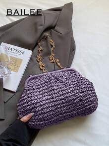 Túi đeo chéo dệt mùa hè dành cho nữ với dây tua rua, túi xách đi biển dệt bằng rơm, ví handmade, 1 chiếc túi cầm tay dệt màu be nhạt, túi đi biển, lý tưởng cho kỳ nghỉ hè, lựa chọn thời trang cho phái nữ. - Màu tím - Xem 4