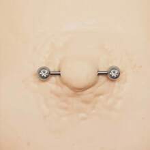 Set Of 2 Stainless Steel Nipple Barbell Piercings With 2 Zirconia Stones, Rhinestones, And Diamonds In Silver - Silver - View 4