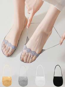 1/5/10双新款蕾丝刺绣吊带超薄不掉毛浅口前脚掌袜女士性感夏季网纱透明可爱踝袜隐形防滑 - 彩色 - 查看 1