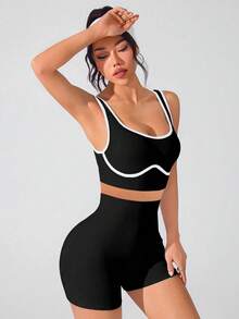 Yefecy Women's Yoga Sports Bra Sleeveless Cropped Activewear Top, Elastic Fitness Workout Breathable Tank Spring - Black - View 5