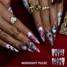 Set de 10 piezas de puntas de uñas de stiletto hechas a mano, transparentes y delicadas, en tonos nude transparente, blanco lechoso y rosa claro transparente, con encantos florales 3D y ribete dorado para uñas de gel, uñas maximalistas, adecuadas para fiestas, bodas y uso diario. Incluye un juego de herramientas, lo que lo convierte en un gran regalo para mujeres y niñas. - Multicolor - Ver 3