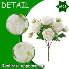 These 6 Artificial Peony Flowers Are Lifelike And UV-Resistant. They Are Perfect For Indoor Home Decoration, Outdoor Garden Decoration, Wedding Decoration, And Valentine's Day Decoration, Making Them The Best Gift Choice. - Hua-005-6-bai - View 6