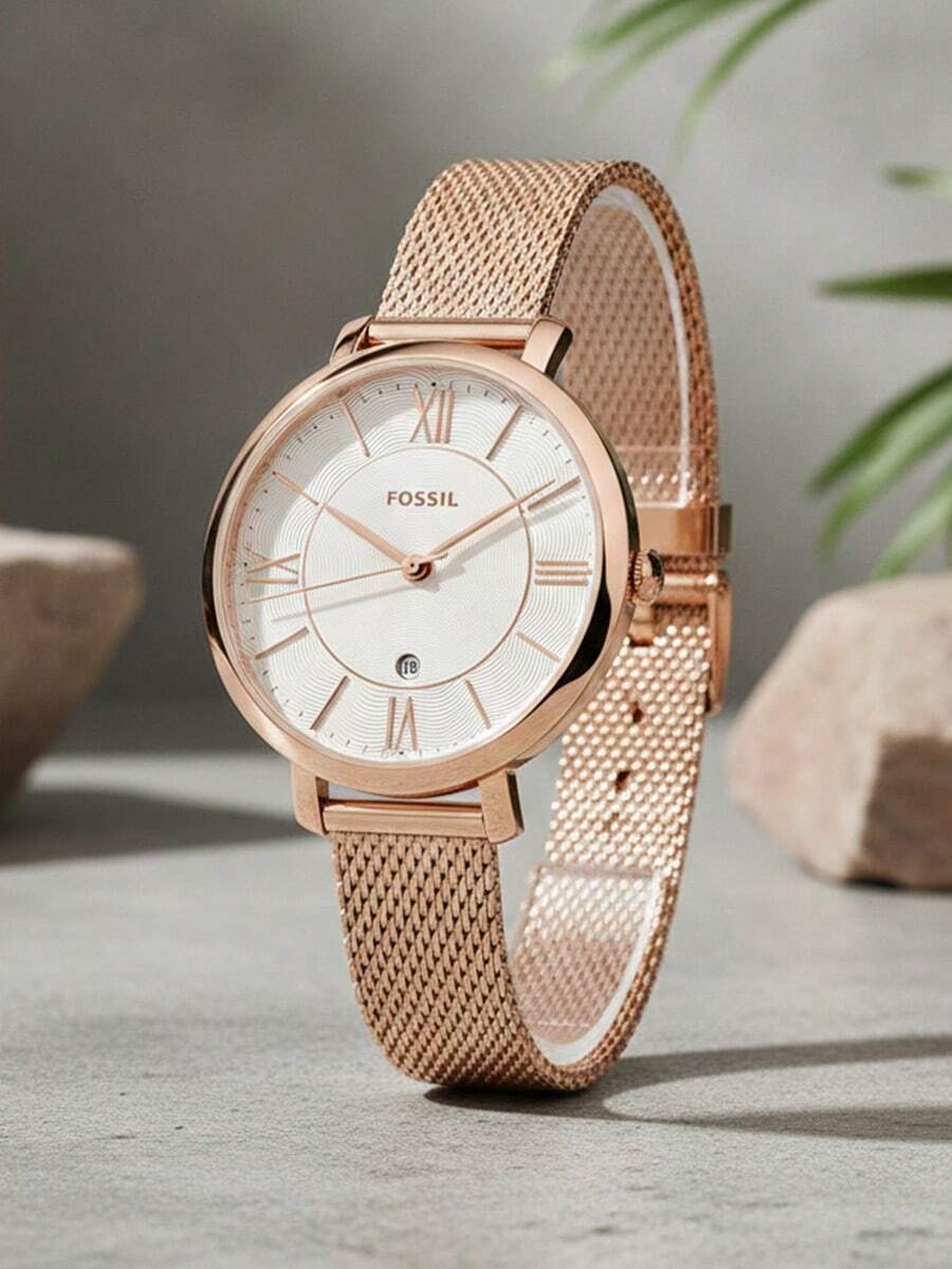 Women's Rose Gold Mesh Band Roman Numeral Elegant Quartz Watch, Suitable For Daily Wear And Valentine's Day Gift - White - View 1