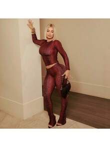 New Snake Print Slim Fit Sexy Sports Hot Long Sleeve Top Trousers Set - Xám - Xem 3