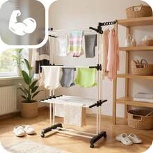 LAUNDRY DRYER LARGE XXL CLOTHES AND UNDERWEAR STANDING FOLDABLE BLACK And Blue Balcony, Laundry, Free-Standing Vertical 'Clothes Drying Rack, Foldable Stainless Steel Clothes Drying Rack, Mobile Clothes Drying Rack, With 4 Casters, Clothes Drying Rods, Clothes, Drying Rack' 4-Level, On Wheels, Width Adjustment, Foldable Wings, Clothes Drying Rack, Hanger Rack. - A - View 4