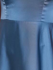 Vestido de dama de honor elegante de talla grande Mgiacy, con cuello, tirantes de espagueti, dobladillo con volantes, decoración de perlas, satén, gasa, adecuado para baile, boda, fiesta, invitado de boda, gala nocturna, vestido de fiesta elegante para mujer, vestido maxi elegante para mujer, vestido de verano primavera - Neblina azul - Ver 8