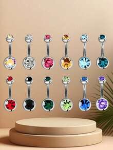 12pcs New Stainless Steel Random Color Minimalist Belly Piercing Studs, Random Color (6/12/36pcs) - Multicolor - View 3