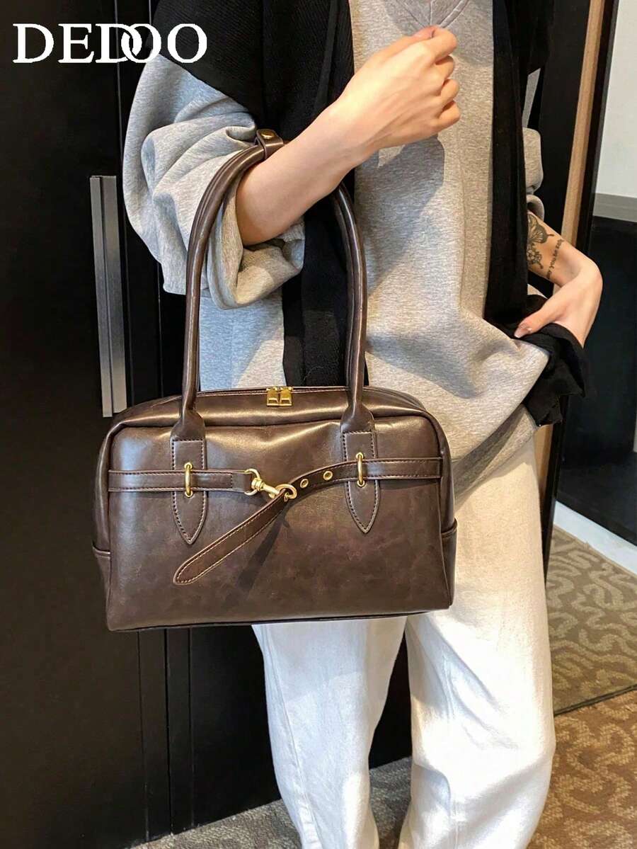 Small Portable Commuter Bag Female 2026 New Fashion Retro Underarm Bag Simple Large-Capacity Shoulder Bag - Coffee - View 1