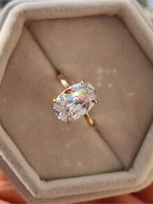 Charm Cubic Zirconia Golden Ring For Women Wedding Engagement Ring Bridal Proposal Jewelry Birthday Anniversary Christmas Gift Daily Vacation Gift From A Best Friend - Gold - View 6