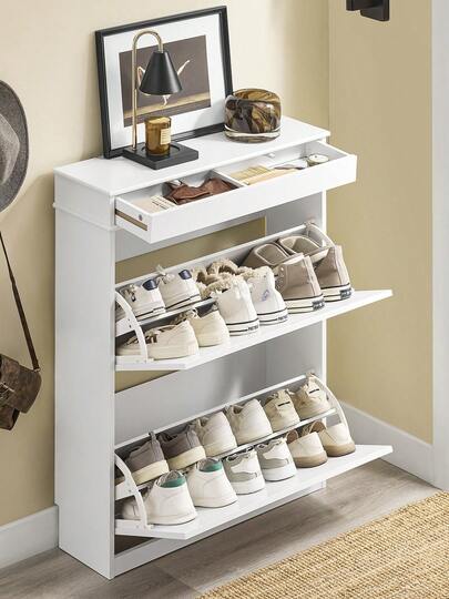 SoBuy Narrow Shoe Cabinet With 2 Doors - Slim Shoe Cabinet With 2 Shelves, Adjustable Shoe Rack For Hallway, Corridor & Entrance Area - Hallway Cabinet With Anti-Tip Device 75x96x24cm White FSR78-L-W