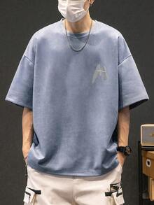 Men's Fashionable Casual Suede Crew Neck Short Sleeve T-Shirt - Baby Blue - View 4