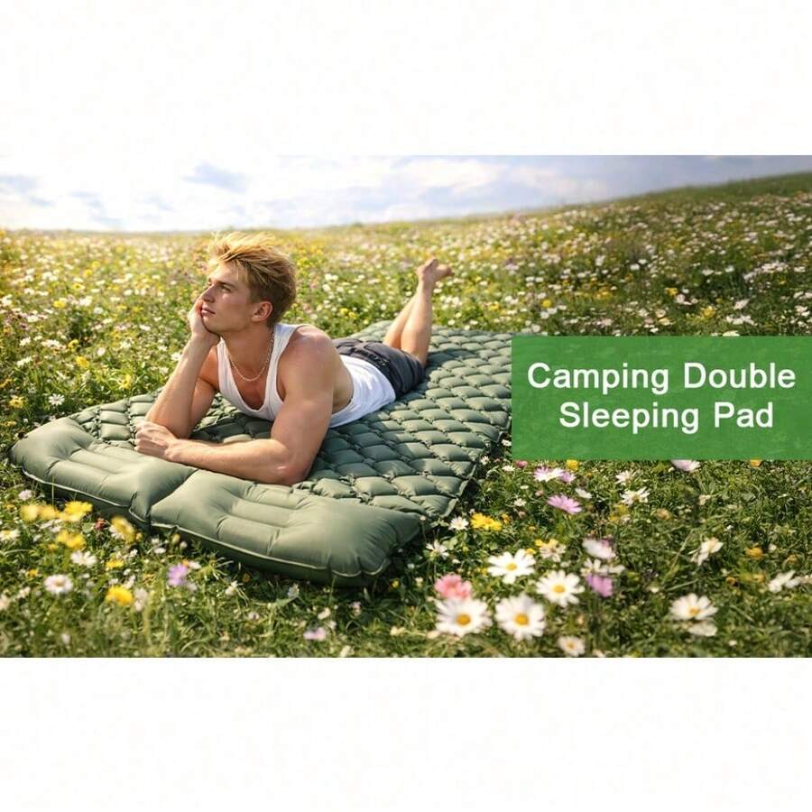 Trintion Thick Inflatable Camping Mat, Outdoor Moisture-Proof Mattress, Portable Picnic Mat, Park Camping Nap Mat, Foldable Design, Comfortable And Durable - Green - View 1