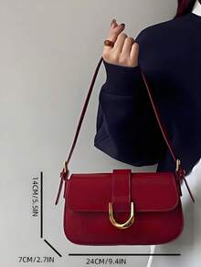 Lacquered Polyurethane Leather Handbag For Women, Burgundy Baguette Bag, Y2K Babe Bag, Shoulder/Underarm Mini Square Bag,Student Retro Inspired Bag - Màu Đỏ Sâu - Xem 9