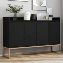 Aparador/cómoda de estilo minimalista, moderno mueble buffet de 4 puertas, cómoda con balda regulable y patas metálicas, mueble multiusos para comedor, salón, cocina (Negro/Blanco/Azul) - Negro - Ver 1