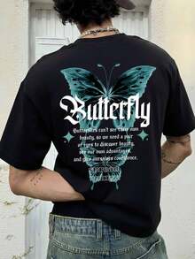 Fractyr Fractyr 男士夏季时尚简约街头标语印花圆领短袖T恤 | 百搭街头休闲T恤，男友/老公礼物 - 黑色 - 查看 1