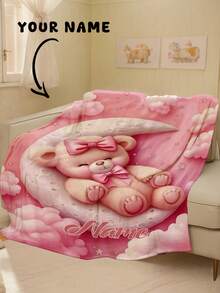 1pc Customizable Personalized Text Cute Bear Pattern Commemorative Blanket, Suitable For Home Sofa, Bed And Bedroom - Multicolor - View 13