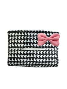 1pc Houndstooth Bow Tie Car Tissue Box, Houndstooth Car Sunvisor Tissue Holder, Multi-Function Napkin Box Auto Accessories - A - View 6
